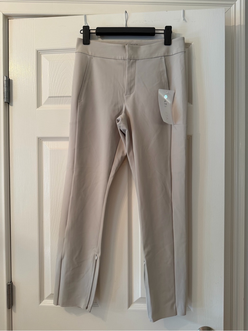 Athleta Stellar High Rise Light Taupe Stretch Straight-Leg Trousers